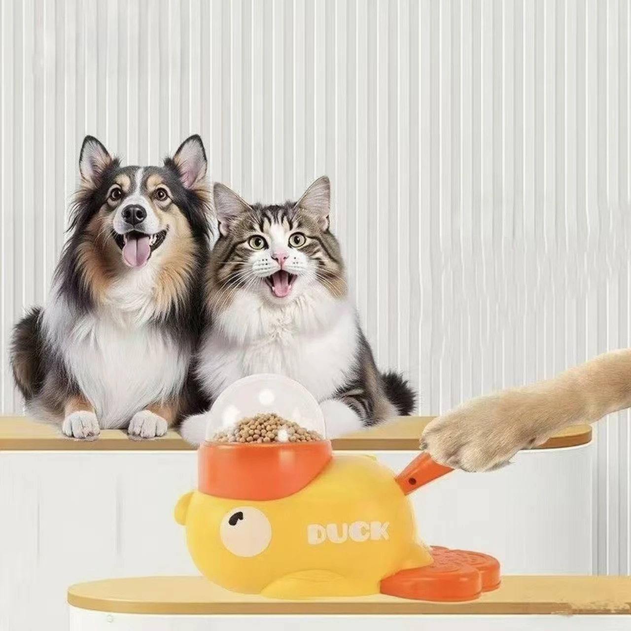 Dog Puzzle Feeder Toy - 노란색 오리 모양의 인터랙티브 고양이 간식